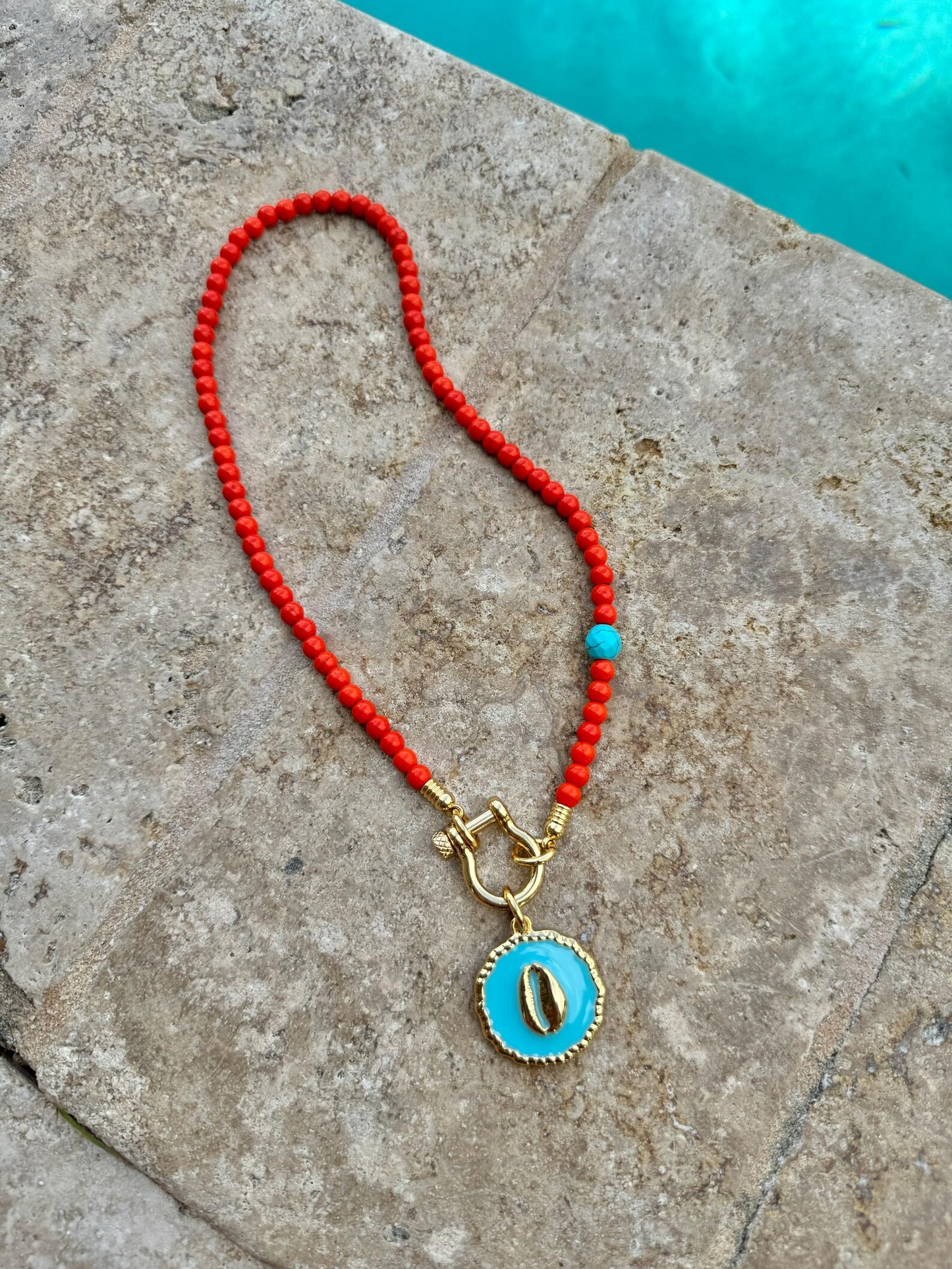 PRE-SALE howlite stone turquoise cowrie shell carabiner clasp necklace